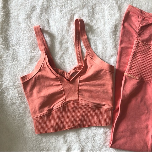 Free People Pink Scoop Neck Good Karma Bra and High Rise Leggings Set - Picture 2 of 9